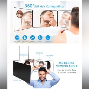 3 Way Mirror for Self Hair Cutting Tools Height Adjustable Mirror 360 Makeup